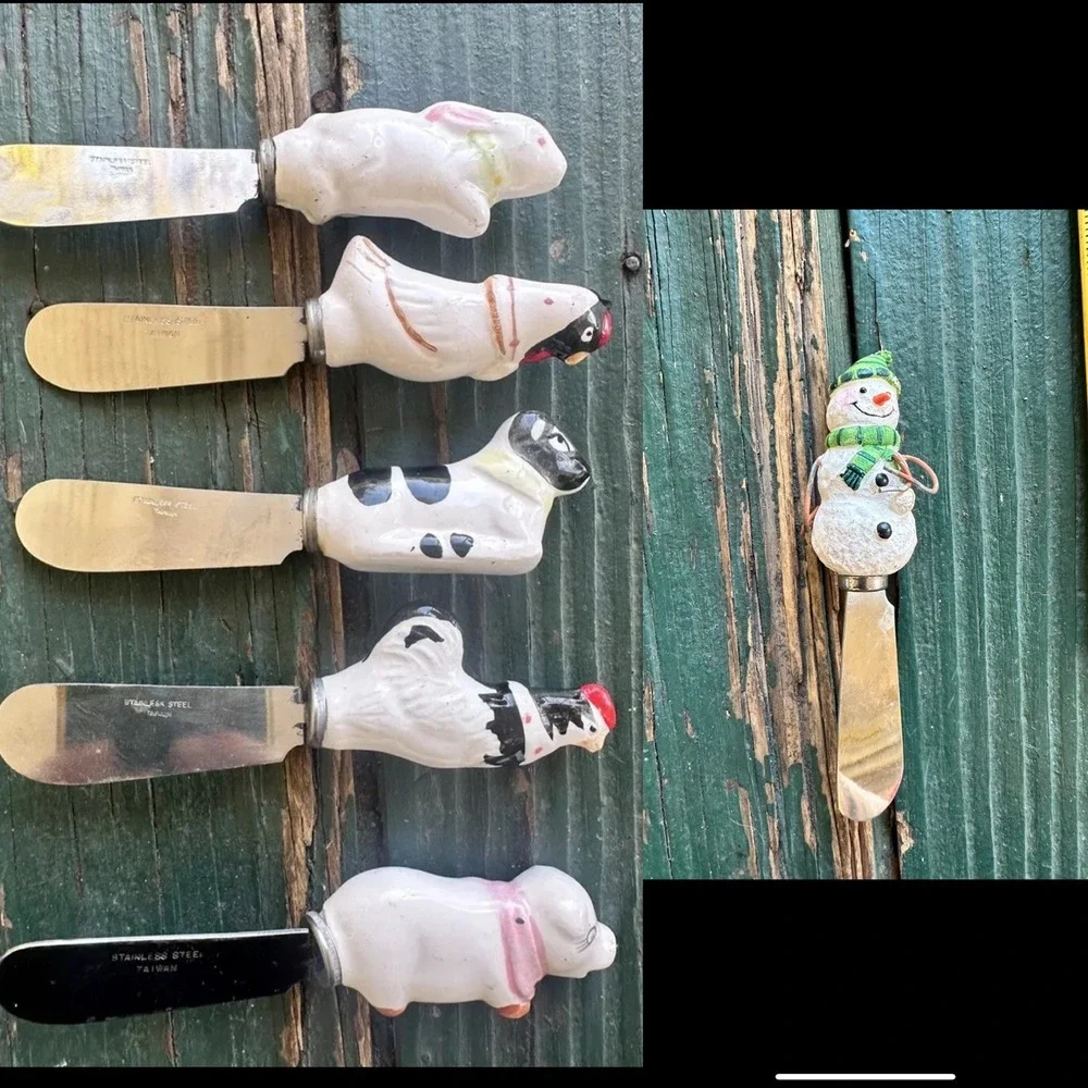 Cheese Butter Spreaders Knives Ceramic Handles Stainless Steel Lot Of 6 Animals
